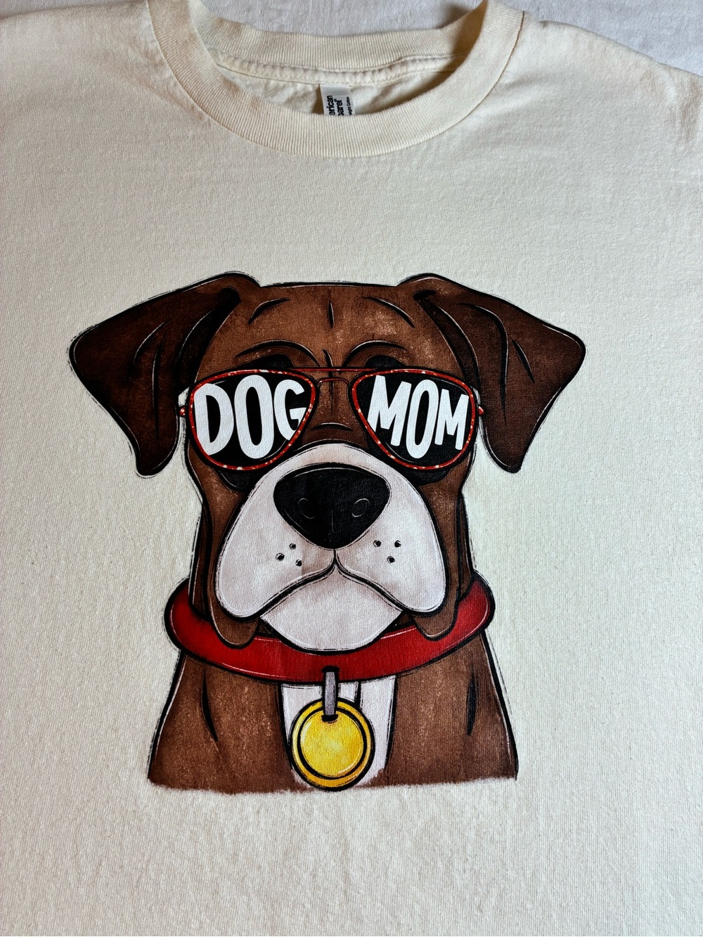 American Apparel Boxer Dog Mom Graphic T-Shirt Ivory Size Large